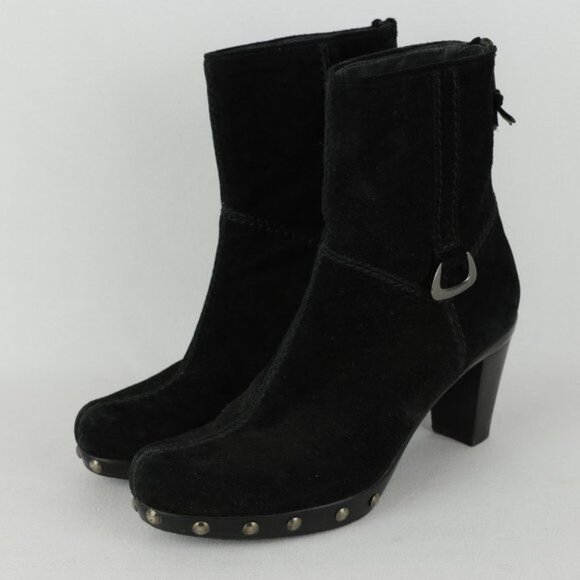 Stuart Weitzman Women's Size 6 Black Suede Studded Zip Up Heeled Boots - Picture 3 of 10